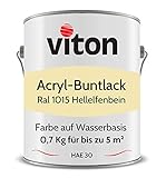 Viton Buntlack 0,7 Kg Beige - Seidenmatt - Für Außen und Innen - 3in1 Grundierung & Lack - HAE 30 - Nachhaltige Farbe auf Wasserbasis für Holz, Metall & Stein - RAL 1015 Hellelfenbein