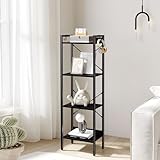 Hzuaneri Bücherregal, Regal, Leiterregal, Standregal, mit 4 Ebenen, offenes Standregal für Arbeitszimmer, Wohnzimmer, Schlafzimmer, Küche, Industrie-Design, Schwarz mit Holzmaserung BC10404B