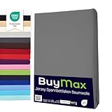 Buymax Spannbettlaken 160x200cm Baumwolle 100% Spannbetttuch Bettlaken Jersey, Matratzenhöhe bis 25 cm, Farbe Anthrazit-Grau