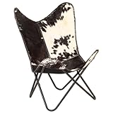 LAPOOH Butterfly-Sessel, Butterfly Chair, Relaxstuhl, Armlehnensessel, Clubsessel, Schwarz und Weiß Echtes Ziegenleder
