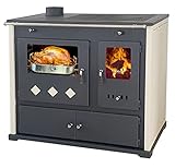 Kaminofen mit Backfach und Herdplatte Pracktik Lux Beige LINKS Holzofen 9,5 kW Kamin Ofen Dauerbrandofen Werkstattofen Schwedenofen Hüttenofen Heizofen