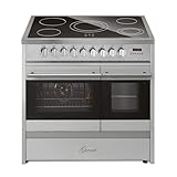 GURARI Elektro Standherd GCH E 912 DF X Glaskeramik Herd 90 cm Edelstahl Range Cooker Elektro Doppelbackofen 5 Zonen mit den High Light Heizelementen