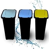 EW24 Mülleimer Set 3 x 40 Liter Abfalleimer mit fest schwingenden Deckel (Grün,Blau, Gelb) antibakteriell - leicht zu reinigen - optimale Mülltrennung