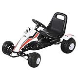 HOMCOM Go Kart Kinderfahrzeug Tretauto mit Pedal Bremsen Sitz Verstellbar Kinderspielzeug für 3-8 Jahre Stahl Weiß 104 x 66 x 57 cm