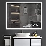 YOLEO Badspiegel mit Beleuchtung 80x60cm, Wandspiegel mit Steckdose, Badzimmerspiegel LED mit Touchschalter, 3 Lichtfarben dimmbar Warmweiß/Kaltweiß/Neutral