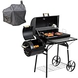 DRULINE Smoker - Grill – inkl. Abdeckhaube - BBQ - Holzkohlegrill - Lokomotive - Stahl schwarz - Grillflächen ca. 66 x 41 cm/30 x 30 cm - Geschenk für Männer