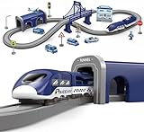 LZDMY Autorennbahn Eisenbahn Rennstrecke Spielzeug ab 3 Jahr, Kinderspielzeug Elektrisch Autobahn Kompatibel mit Brio-Schienen Geschenk für Kinder
