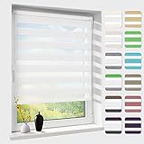 Doppelrollo klemmfix ohne Bohren, Duo Rollos für Fenster & Tür mit Bohren, Version 2024 weiß B45 x H150cm (Stoffbreite 41cm), Sonnenschutz Klemmrollo Fensterrollo Zebrarollo Seitenzugrollo