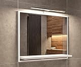 HAJDUK FURNITURE Badspiegel mit Beleuchtung 4000 K IP44 Weiß H:50 x B: 60 cm - Bathroom Mirror - Moderner Badezimmer Spiegel Rechteckig mit Ablagen und LED - Wandspiegel mit Regal - Premium-Linie