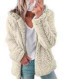 Yutdeng Fleecejacke Damen mit Kapuze Kapuzenpullover Winter Warm Kuscheljacke Mantel Reißverschlüsse Sweatjacke Flauschige Teddy Jacken für Damen Plüschjacke Teddyjacke Sweatshirt,Khaki,L