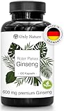 Only Nature® Ginseng 600 mg - Extra Hochdosiert (120 mg Ginsenoside) - 120 Kapseln - 100% Vegan - in Deutschland produziert & Laborgeprüft - Roter Panax Ginseng