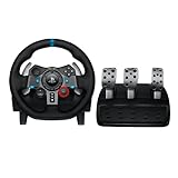 Logitech G G29 Driving Force Racing Wheel und Bodenpedale, Real Force Feedback, Edelstahl-Schalthebel am Lenkrad, Leder-Lenkradbezug für XPS5, PS4, PC, Mac, Schwarz