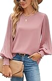 Shirt Damen Langarm Festliche Party Oberteil Luftiges Doppellagige Chiffon Musselin Bluse Casual Puffärmel Hemdbluse Elegante Rundhals Herbst Langarm Tunika Tops