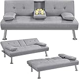 Yaheetech Klappbares Schlafsofa Couch Sofa mit Schlaffunktion Bettsofa mit Großer Liegefläche von 167 cm L × 94 cm B fürs Wohnzimmer/Schlafzimmer/Heimkino/Gästezimmer Hellgrau