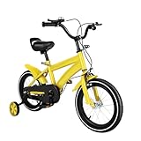 Kanbihao 14 Zoll Fahrrad Für Kinder, Kinderfahrrad Mit 2 Hilfsrädern, Sitzhöhe Verstellbar(22 Zoll Auf 26,3 Zoll), Kinderfahrrad Für Junge Mädchen 3-6 Jahren, Gelb