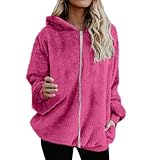 NSICBMNO Fleecejacke für Damen, übergroßer Kapuzenpullover, Reißverschluss, Übergröße, Winterjacken, Kapuzenmäntel, langärmelig, Strickjacken mit Taschen, flauschige Jacken, Baggy-Sweatshirts,