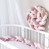 Homesally Bettschlange Geflochten, Seitenschläferkissen, Superweich Knotenkissen Bettrolle Zierkissen Bettumrandung, Deko Kissen Für Schlafzimmer Wohnzimmer,White pink,2.5m