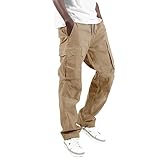 Pamqsen Cargohose Herren Schwarz Für Männer, Herren Gerade Geschnittene Stretch-Cargohose Mit Multi Taschen Sommerhose Leicht Arbeitshose |