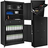 tectake® Aktenschrank, Mehrzweckschrank aus Stahl, Allzweckschrank, Aktenschrank abschließbar, 2 Schrankabteilen, 2 Schubladen, Türen und Schloss, Büroschrank, Werkzeugschrank, 180x80x40cm - schwarz