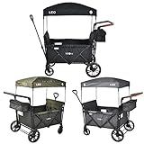 FableKids Bollerwagen Leo X4Lite mit Dach | Faltbarer Transportwagen | belastbar bis 20 kg pro Sitz | 5-Punkt-Gurt | 360° Räder | Fußbremse | Oxford 600D| Onyx Schwarz