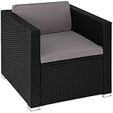 tectake® Poly Rattan bequemer Sessel mit Armlehnen, Outdoor Gartenmöbel für Balkon, Garten, Lounge, 70 x 69 x 65 cm, Wasserabweisende und waschbare Bezüge, inkl. Sitz- & Rückenpolster - schwarz