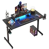 Bestier Gaming Schreibtisch mit LED, Gaming Tisch mit Monitorständer, Getränkehalter, Kopfhörerhaken, PC Tisch,Kleiner Computertisch für Büro,Schlafzimmer, 106 x 50cm (Schwarzes Carbonfaser-Design)