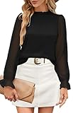 Odosalii Elegante Oberteile Damen,Schicke Spitzen Festliche Bluse Rüschen-Kragen Herbst Puffärmel Langarmshirt Hemd Blusen Outfit Büro Arbeitshemden Top