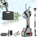 Akku Astschere Elektrische Gartenschere 1500mAh Wiederaufladbarer Baumschere, MAX 45mm Schnittdurchmesser Gartenscheren Akku Obstbaumschere für Gärten, Äste, Blumenbeete(2battery)