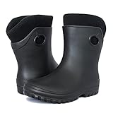 FortMen Federleichte EVA Gefütterte Gummistiefel Damen Thermo 36-41 halbhohe warme Winter Herbst Frühling Stiefel mit Futter Regenschuhe (Schwarz, 39)