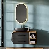 Planetmöbel LUX Badmöbel Waschtischunterschrank 100 cm hängend ohne Aufsatz-Waschbecken, Waschtisch Gold Eiche/Anthrazit