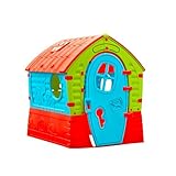 Palplay Traum-Spielhaus, UV-beständig, für drinnen und draußen, Gartenspielzeug, Sonnendachfenster und Gucklöcher, ideal für Kinder ab 2 Jahren, rot, gelb und blau, 95 x 90 x 110 cm