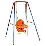 Babyschaukel, Garten- und Kinderschaukel, höhenverstellbar, mit Rückenlehne und Sicherheitsgurt, maximales Gewicht 60 kg, für Außen und Innen (Orange)