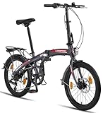 Licorne Bike Phoenix 2D 20 Zoll Aluminium Faltrad Klapprad Scheibenbremse Discbremse Faltfahrrad Herren Damen 7 Gang Kettenschaltung Folding City Bike Alu-Rahmen StVZO