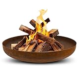 BonFeu BonBowl Feuerschale 100 cm - Feuerschalen für den Garten - Feuerstelle Outdoor - Feuerschale mit Opt. Grillrost aus hochwertigem Cortenstahl - Feuerkorb für den Garten - 100x100x21cm