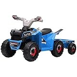 HOMCOM Kinder Elektro-Quad 6V Kinderquad, Kinderfahrzeug, Elektroauto mit Anhänger für Kinder 1,5-3 Jahre, 2,5 km/h, Metall, 106 x 41,5 x 48,5 cm, Blau