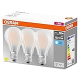 OSRAM LED-Lampe, Sockel: E27, Kalt weiß, 4000 K, 11 W, Ersatz für 100-W-Glühbirne, matt, LED BASE CLASSIC, 3er-Pack