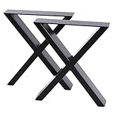 FUKEA Tischbeine Metall 2 Stück X Form Tischfüße Schwarz Tischgestell DIY Möbelfüße für Schreibtisch Couchtisch Esstisch Sitzbank B50 x H72 cm