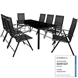 Casaria® Gartenmöbel Set 8 Stühle mit Tisch 190x90cm Aluminium Sicherheitsglas Wetterfest Klappbar Modern Terrasse Balkon Möbel Sitzgruppe Garnitur Bern