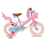 JOYSTAR Little Daisy 14 Zoll Kinderfahrrad für 3 4 5 Jahre Mädchen Kleinkinderfahrrad mit Stützrädern Prinzessin Kinderfahrrad mit Korb Fahrradschlangen Kleinkindfahrrad Fahrräder Rosa