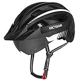 Victgoal Fahrradhelm MTB Mountainbike Helm mit magnetischem Visier und Abnehmbarem Polsterung, EPS-Körper mit PC-Schale, Radhelm Rennradhelm für Unisex Erwachsenen Herren Damen (Schwarz Weiß)