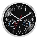 Ziprote Funk Wanduhr, Funkuhr Wand mit Temperaturanzeige und Luftfeuchtigkeit, Funkuhr Wohnzimmer Einfach zu Lesen,Küchenuhr Funkuhr Wanduhr, Moderne Wanduhr für Schlafzimmer, Büro, Badezimmer（25 cm）