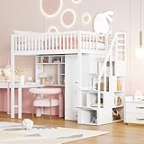 WIZBED Hochbett 90x200 mit Kleiderschrank Schreibtisch und Treppe, Kinderbetten Stauraumbett für Kinder, Funktionsbett Etagenbett Stockbett Jugendbett, ohne Matratze