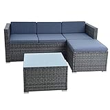 ESTEXO Rattan Lounge Sitzgruppe Polyrattan Gartenmöbel Set Couch 3-Sitzer Rattanmöbel Sofa Set Essgruppe Gartenset Balkon-Set (Anthrazit-Grau)