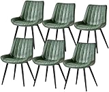 6er Set Esszimmerstühle aus PU-Leder mit Rückenlehne und gepolstertem Sitz, Vintage-Küchenthekenstühle mit Metallbeinen, Kunstledermöbel für Esszimmer & Küche