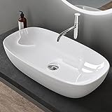 doporro Aufsatzwaschbecken Keramik Waschbecken Waschschlae 70cm Gäste-WC weiß glänzend Handwaschbecken Waschtisch Brüssel104