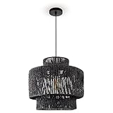 Paco Home Pendelleuchte Esstisch Papier Boho Hängelampe Esszimmer Lampe E27 Hängeleuchte Rattan, Farbe:Schwarz (Ø40cm), Leuchtenart___Farbe:Pendelleuchte - Schwarz