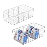 Vtopmart 2er Set Kühlschrank Organizer mit 4 Fächern, BPA-Freie Küche Stapelbarer Lebensmittelaufbewahrungsbox für Teebeutel,Snacks,Gewürze,Durchsichtig