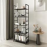 DAWNYIELD Bücherregal mit 5 Ebenen, industrielles hohes Holz-Bücherregal, Metallregal, Aufbewahrung, Organizer, modernes Bücherregal für Schlafzimmer, Wohnzimmer, Heimbüro, Schwarz