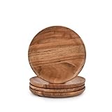 Samhita runde Holzteller aus Akazienholz, 4 Stück, einfache Reinigung und leichtes Gewicht, für Snacks und Desserts (17,8 x 17,8 x 2,5 cm)