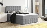 Moderne Boxspringbett MERA Premium Bett mit Bettkasten Ziernähten Bonell Matratze H3 Federkern Topper Polsterbett Doppelbett Schlafzimmer (Dark Grey - Aura 24, 140 x 200)